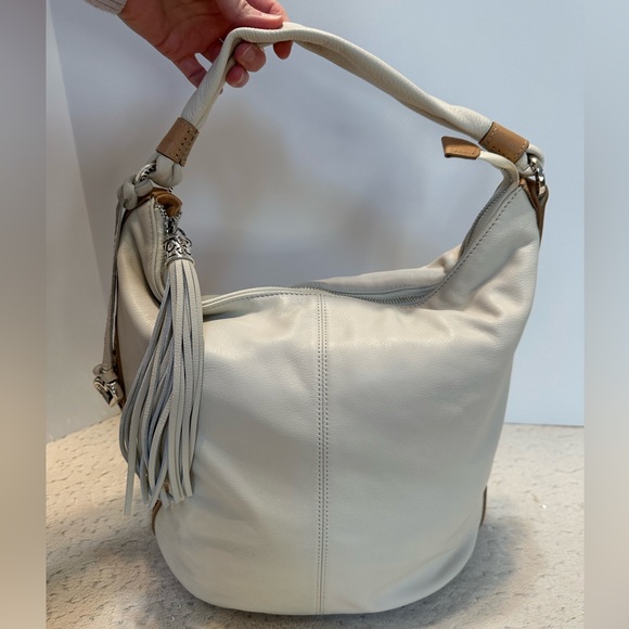 Brighton ‘Collins’ Cream White Leather Bohemian Bucket Shoulder Bag NWT - Picture 2 of 16